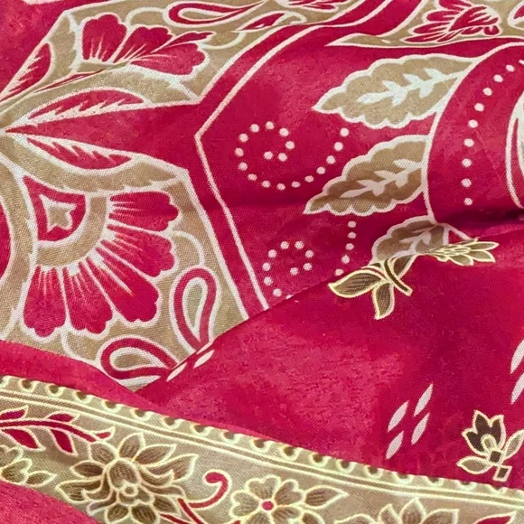 Vintage XL Fabric Panel 180" x 40" SARI Wearable Sewing Gold Scarlet - Picture 6 of 6
